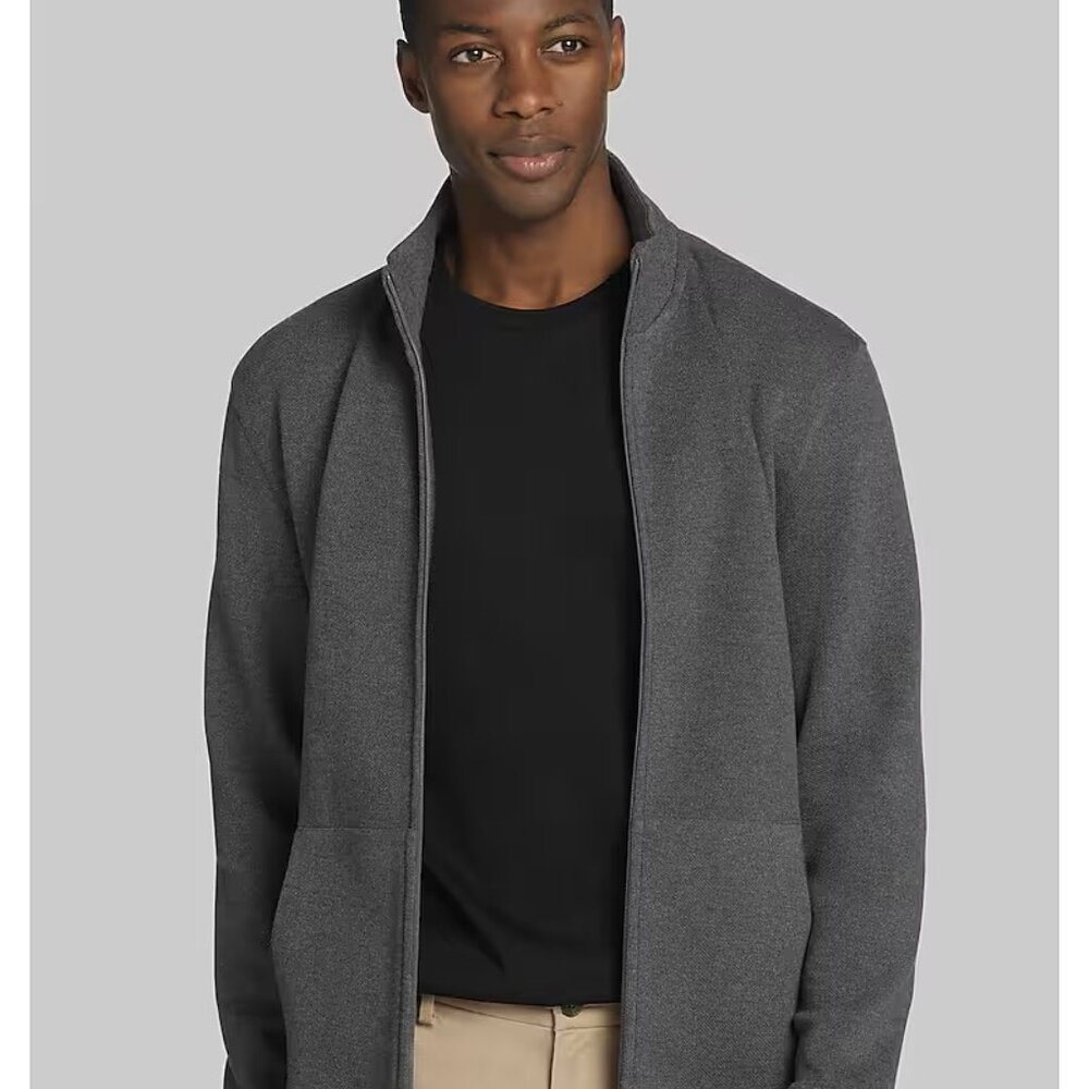Jos. A. Bank Textured Mock Neck Full Zip, Extra Large XL, Grey